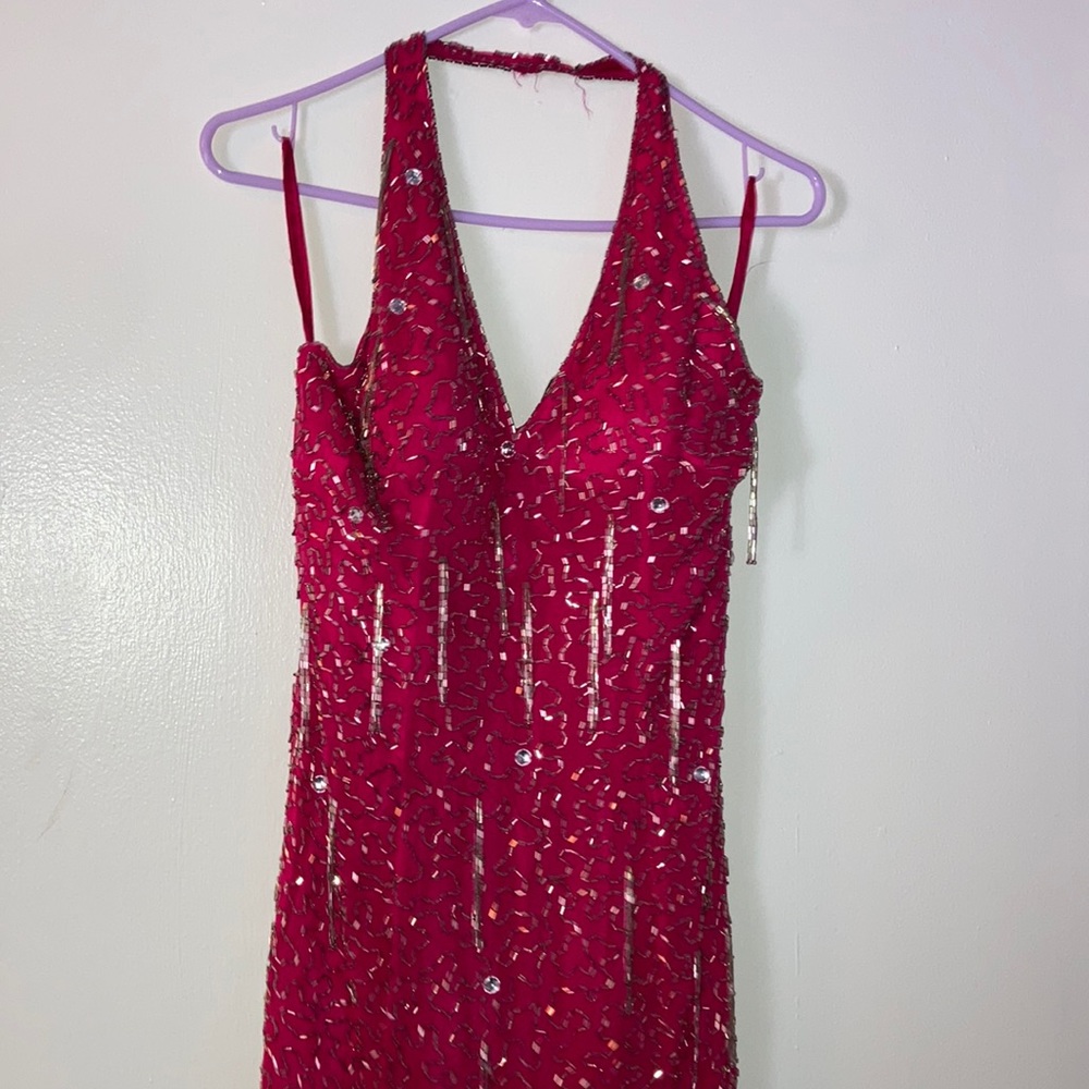 Vintage Flapper Costume Halter Dress- Hot Pink